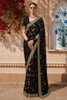 Classic Black Floral Vine Printed Design Georgette Fancy Saree with Designer Border