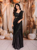 Classic Black Floral Vine Sequins and Beads Embroidered Design Holographic Indo Western Lehenga with Draped Dupatta