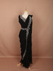 Classic Black Floral Vine Sequins and Stone Embroidered Design Georgette Ready to Wear Draped Saree with Matching Designer Blouse
