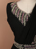 Classic Black Floral Vine Sequins and Stone Embroidered Design Georgette Ready to Wear Draped Saree with Matching Designer Blouse