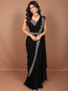 Classic Black Floral Vine Sequins and Stone Embroidered Design Georgette Ready to Wear Draped Saree with Matching Designer Blouse