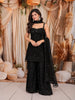 Classic Black Floral Vine Sequins and Thread Embroidered Design Georgette Party Wear Palazzo Suit with Matching Choker Dupatta