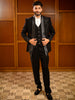 Classic Black Floral Vine Sequins and Zardozi Embroidered Design Viscose Men's Suit with Embellished Shawl Collar