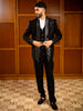 Classic Black Floral Vine Sequins and Zardozi Embroidered Design Viscose Men's Suit with Embellished Shawl Collar