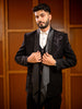Classic Black Floral Vine Sequins and Zardozi Embroidered Design Viscose Men's Suit with Embellished Shawl Collar