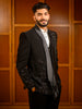 Classic Black Floral Vine Sequins and Zardozi Embroidered Design Viscose Men's Suit with Embellished Shawl Collar
