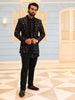 Classic Black Floral Vine Thread Embroidered Design Velvet Indo Western Men's Sherwani Suit
