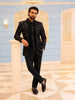 Classic Black Floral Vine Thread Embroidered Design Velvet Indo Western Men's Sherwani Suit