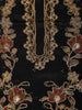 Classic Black Floral Vine Zari Embroidered Design Crepe Silk Party Wear Straight Cut Salwar Suit with Matching Dupatta