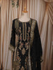 Classic Black Floral Vine Zari Embroidered Design Crepe Silk Party Wear Straight Cut Salwar Suit with Matching Dupatta
