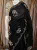 Classic Black Floral Zari Embroidered Design Pure Tussar Saree with Scalloped Border