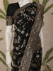 Classic Black Floral Zari Woven Design Pure Banarasi Silk Fancy Saree with Designer Border