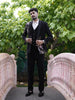 Classic Black Floral and Birds Motif Kartana Beads Embroidered Design Polynosic Wedding Men's Suit with Matching Pant