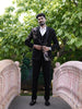 Classic Black Floral and Birds Motif Kartana Beads Embroidered Design Polynosic Wedding Men's Suit with Matching Pant