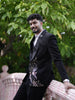 Classic Black Floral and Birds Motif Kartana Beads Embroidered Design Polynosic Wedding Men's Suit with Matching Pant