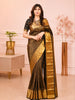 Classic Black Floral and Paisley Jacquard Zari Woven Design Pure Kanchipuram Silk Saree with Antique Gold Zari Border