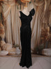 Classic Black Geometric Beads Embroidered Design Chiffon Party Gown with Attached Dupatta