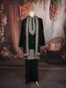 Classic Black Geometric Zari Embroidered Design Raw Silk Men's Kurta Pyjama with Matching Dupatta