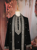 Classic Black Geometric Zari Embroidered Design Raw Silk Men's Kurta Pyjama with Matching Dupatta