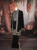 Classic Black Geometric Zari Embroidered Design Raw Silk Men's Kurta Pyjama with Matching Dupatta
