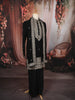 Classic Black Geometric Zari Embroidered Design Raw Silk Men's Kurta Pyjama with Matching Dupatta