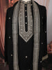 Classic Black Geometric Zari Embroidered Design Raw Silk Men's Kurta Pyjama with Matching Dupatta