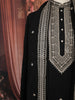 Classic Black Geometric Zari Embroidered Design Raw Silk Men's Kurta Pyjama with Matching Dupatta