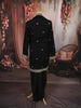 Classic Black Geometric Zari Embroidered Design Raw Silk Men's Kurta Pyjama with Matching Dupatta