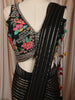 Classic Black Gold Striped Zari Woven Design Chiffon Ready to Wear Party Saree with Designer Blouse
