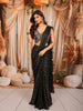 Classic Black Gold Striped Zari Woven Design Chiffon Ready to Wear Party Saree with Designer Blouse