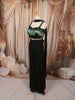 Classic Black Green and Silver Ombre Beads Embroidered Design Georgette Indo Western Palazzo Suit with Matching Choker Dupatta