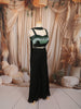 Classic Black Green and Silver Ombre Beads Embroidered Design Georgette Indo Western Palazzo Suit with Matching Choker Dupatta