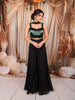 Classic Black Green and Silver Ombre Beads Embroidered Design Georgette Indo Western Palazzo Suit with Matching Choker Dupatta