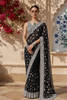 Classic Black Heavy Beads Embroidered Design Net Party Wear Saree with Matching Blouse