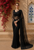 Classic Black Heavy Sequins Embroidered Design Net Party Wear Saree with Matching Blouse