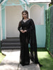 Classic Black Heavy Sequins and Beads Embroidered Design Net Party Wear Saree with Matching Full Sleeve Designer Blouse