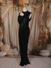 Classic Black Heavy Sequins and Beads Embroidered Design Satin Ready to Wear Draped Saree