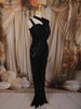 Classic Black Heavy Sequins and Beads Embroidered Design Satin Ready to Wear Draped Saree