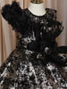 Classic Black Heavy Sequins and Glitter Embroidered Design Net Kids Gown