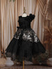 Classic Black Heavy Sequins and Glitter Embroidered Design Net Kids Gown
