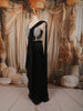 Classic Black Heavy Stone Embellished Design Crushed Ready To Wear Saree with Silver Beaded Designer Blouse