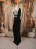 Classic Black Heavy Stone Embellished Design Crushed Ready To Wear Saree with Silver Beaded Designer Blouse