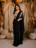 Classic Black Heavy Stone Embellished Design Crushed Ready To Wear Saree with Silver Beaded Designer Blouse