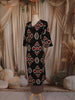 Classic Black Ikat Printed Design Cotton Straight Cut Salwar Suit
