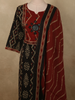 Classic Black Ikat Printed Design Cotton Straight Cut Salwar Suit with Contrast Dupatta