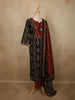 Classic Black Ikat Printed Design Cotton Straight Cut Salwar Suit with Contrast Dupatta