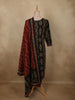 Classic Black Ikat Printed Design Cotton Straight Cut Salwar Suit with Contrast Dupatta