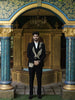 Classic Black Large Eagle Motif Beads Embroidered Design Polynosic Wedding Men's Suit with Matching Pant