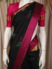 Classic Black Leaf Butta Woven Design Pure Kanchipuram Silk Saree with Contrast Zari Border