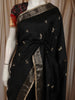 Classic Black Leaf Butta Zari Woven Design Raw Silk Festive Saree with Zari Border